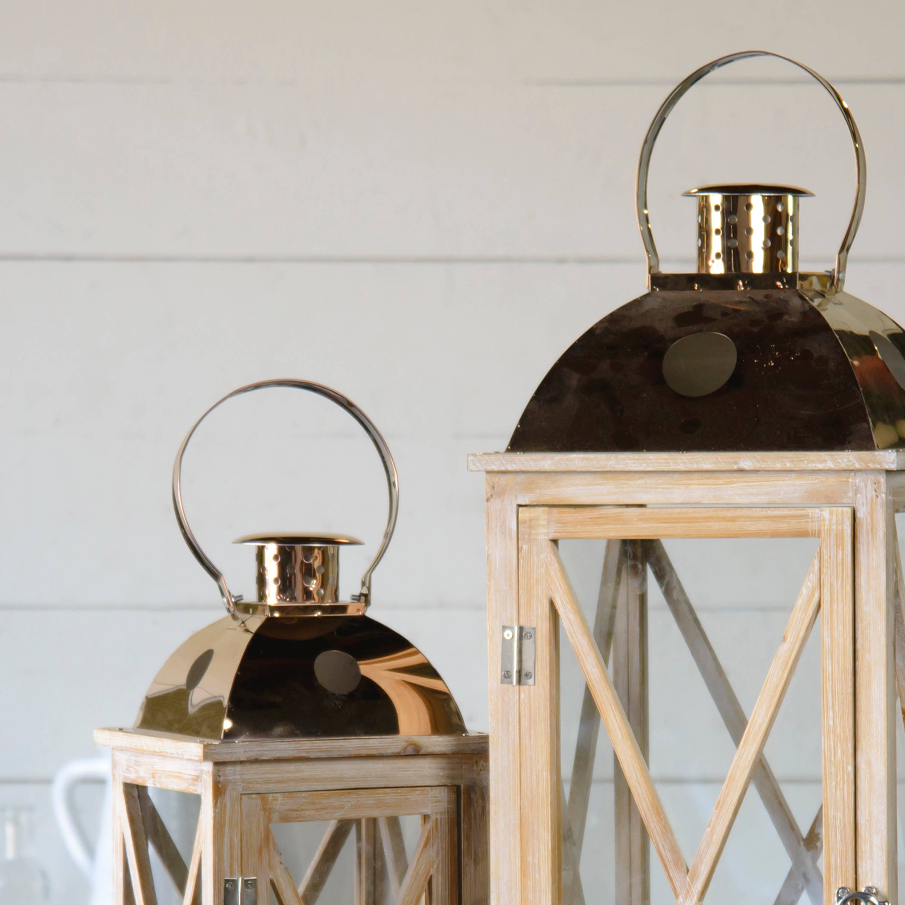 VIP Home & Garden - Wholesale Lantern - VIP Glass 28 in. White Rustic Cottage Lanterns Set  23