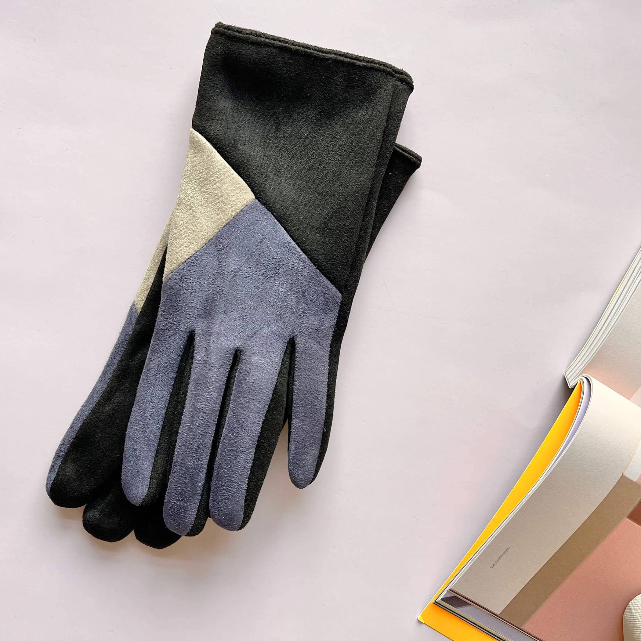 Studio Hop - Vente Gants – femme - Gants à écran tactile en daim Colour Block1