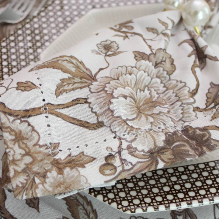 Willamere - Wholesale Dinner & Cloth Napkin - Brown Chestnut Floral Dinner Napkins, Set of Four1
