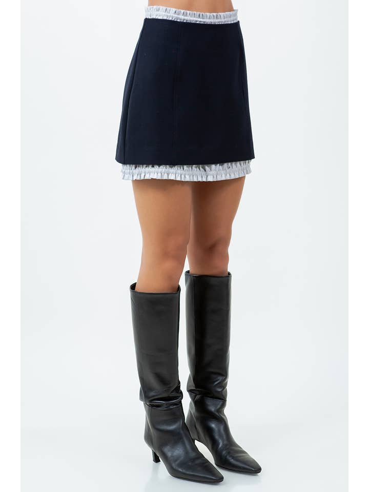 CONTRAST RUFFLE HEMMING DETAILED MINI SKIRT - NAVY for wholesale on Faire