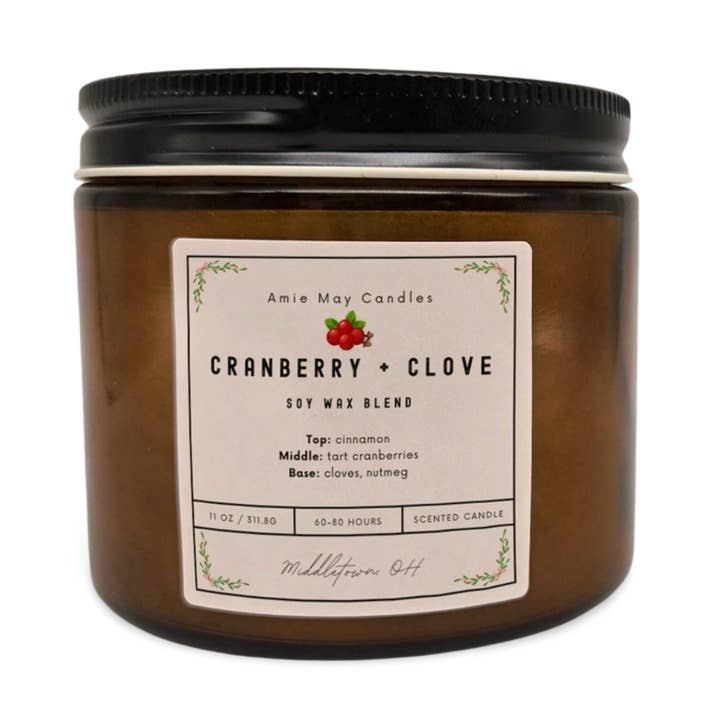 Cranberry + Clove Double Wick Scented Candle for wholesale by Amie May Candles