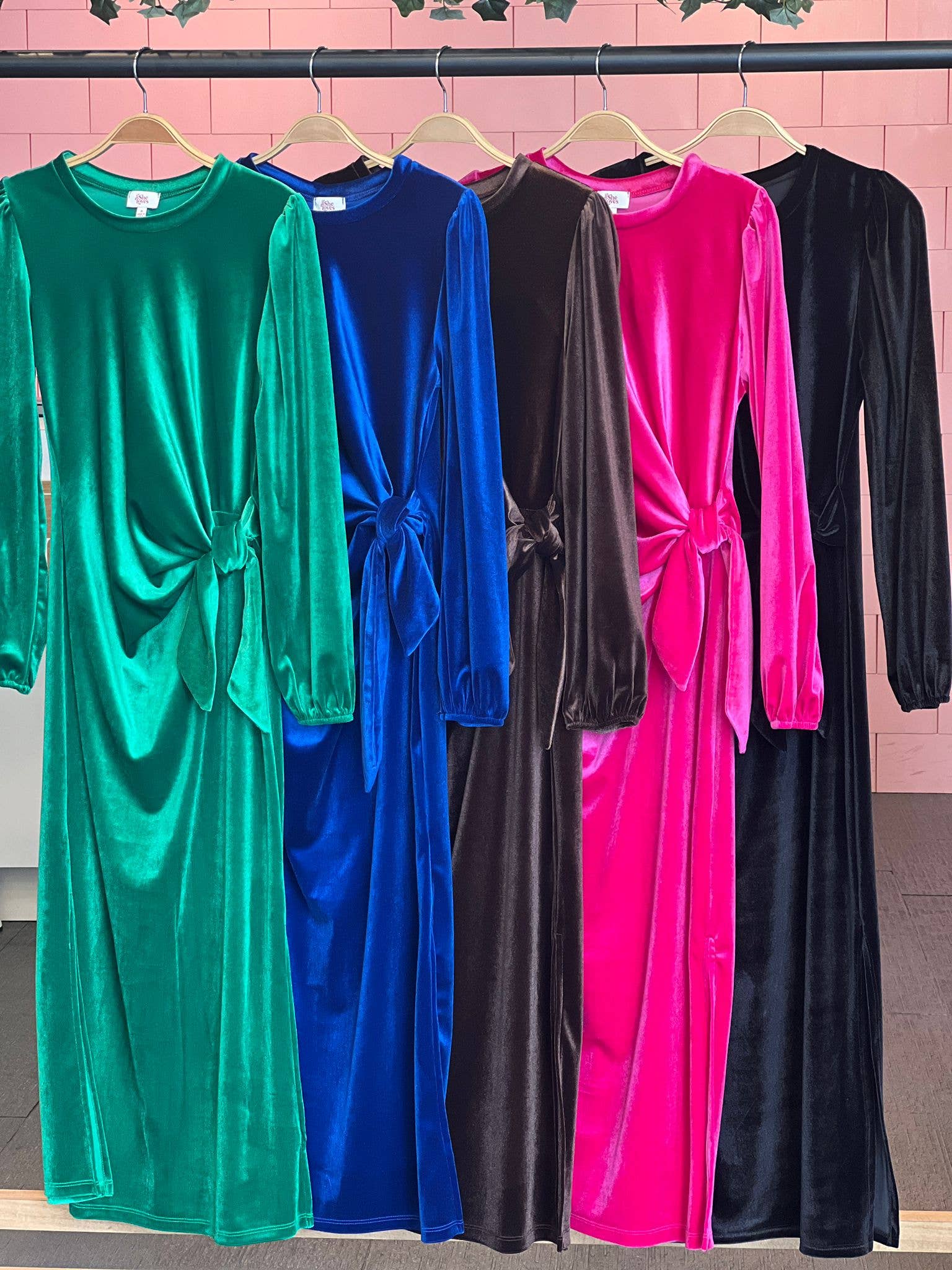 Wholesale ISD1307LO Velvet Knot Dress Taupe for your store Faire