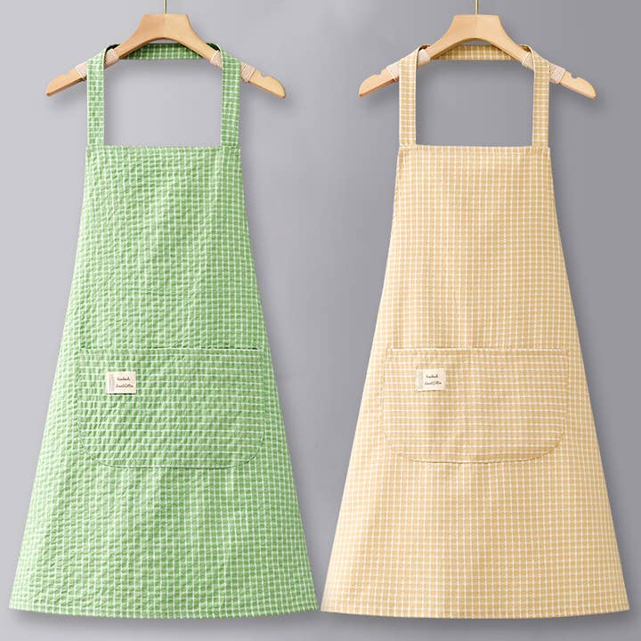 ACCITY - Wholesale Apron - Cotton Striped Grid Kitchen Apron with Pocket_CWMM6531