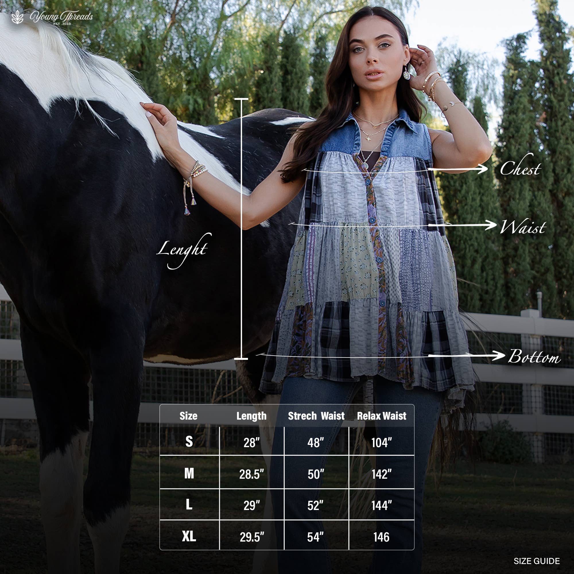 Young Threads - Wholesale Button Down Shirt - Women's - Boho Chic Nomad Patchwork Buttondown Top Sleevel (New Color)47