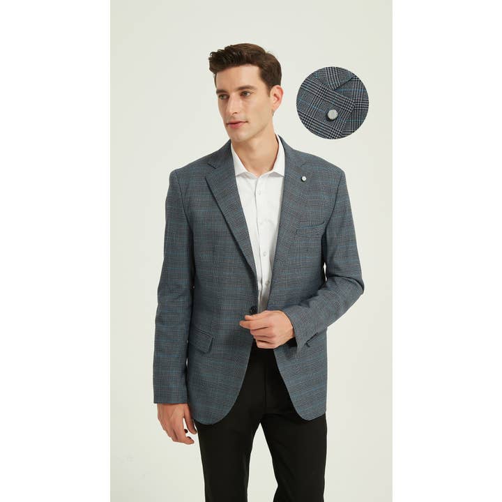 Kariertes Sakko für Herren mit Ellenbogen-Patches - Blau für den Großhandel von Yves Enzo