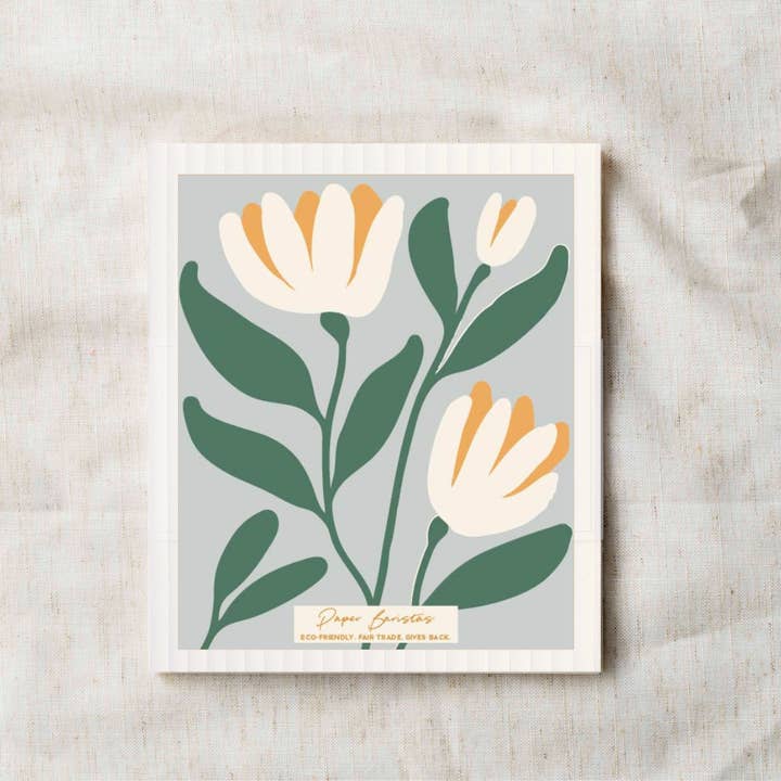 Paper Baristas - Wholesale Dishcloth - Set of 3 Swedish Dishcloth: Growing Three White Flowers