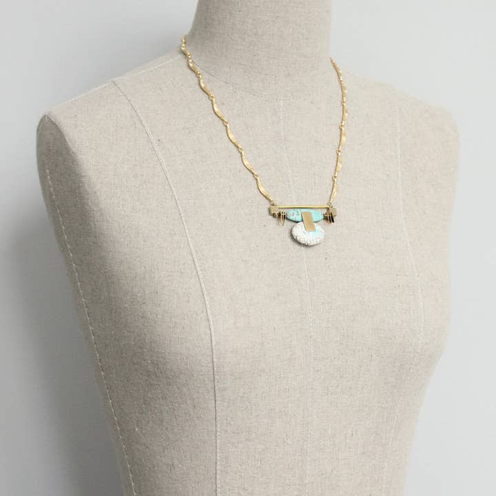 David Aubrey Jewelry - Wholesale Pendant/Charm Necklace - GND420 Art Deco Turquoise & White Pendant Necklace