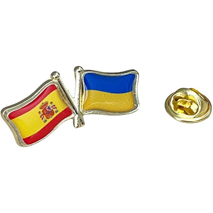 Broche de drapeaux croisés : Ukraine et Espagne. pour la vente par Beclosetoyou
