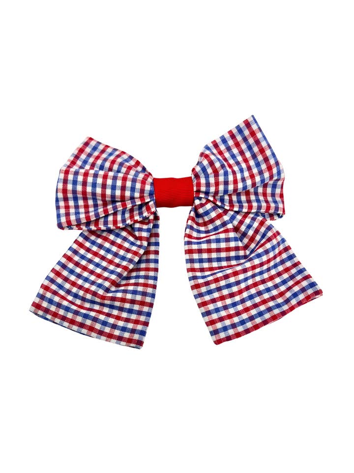Röd och blå Gingham Bow för wholesale av Pretty Happies