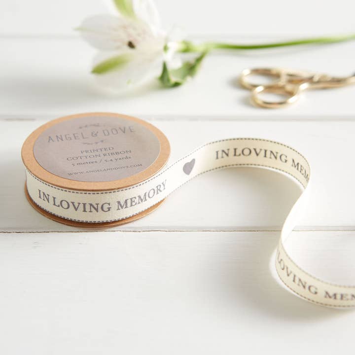 'In Loving Memory' Cotton Ribbon - 5m Roll for wholesale by Angel & Dove