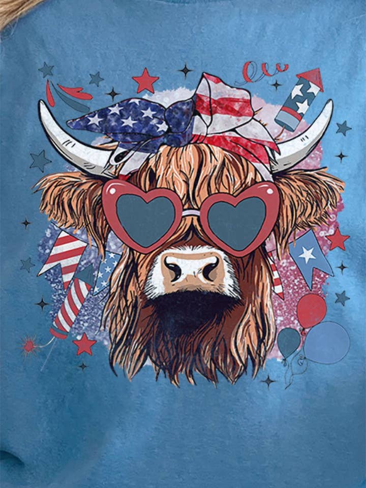 Wholesale Accessory Market - Wholesale Screen Printed T-Shirt - Women's - American Highland Cow Short Sleeve Relaxed Fit T-Shirt14