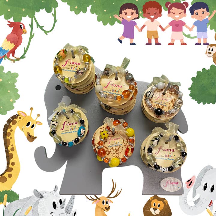 Fiona Accessories - Wholesale Beaded Bracelet - Zoo Bracelet Safari Animal Print counter Display 48 pcs KID