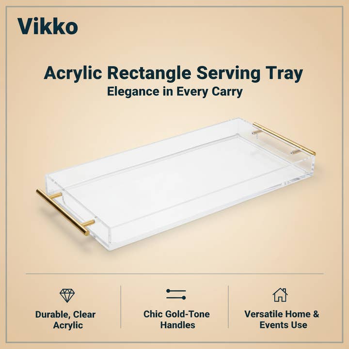 Kadra Kitchenware - Wholesale Serving tray - Vikko Acrylic Rectangle Serving Tray with Gold Handle3