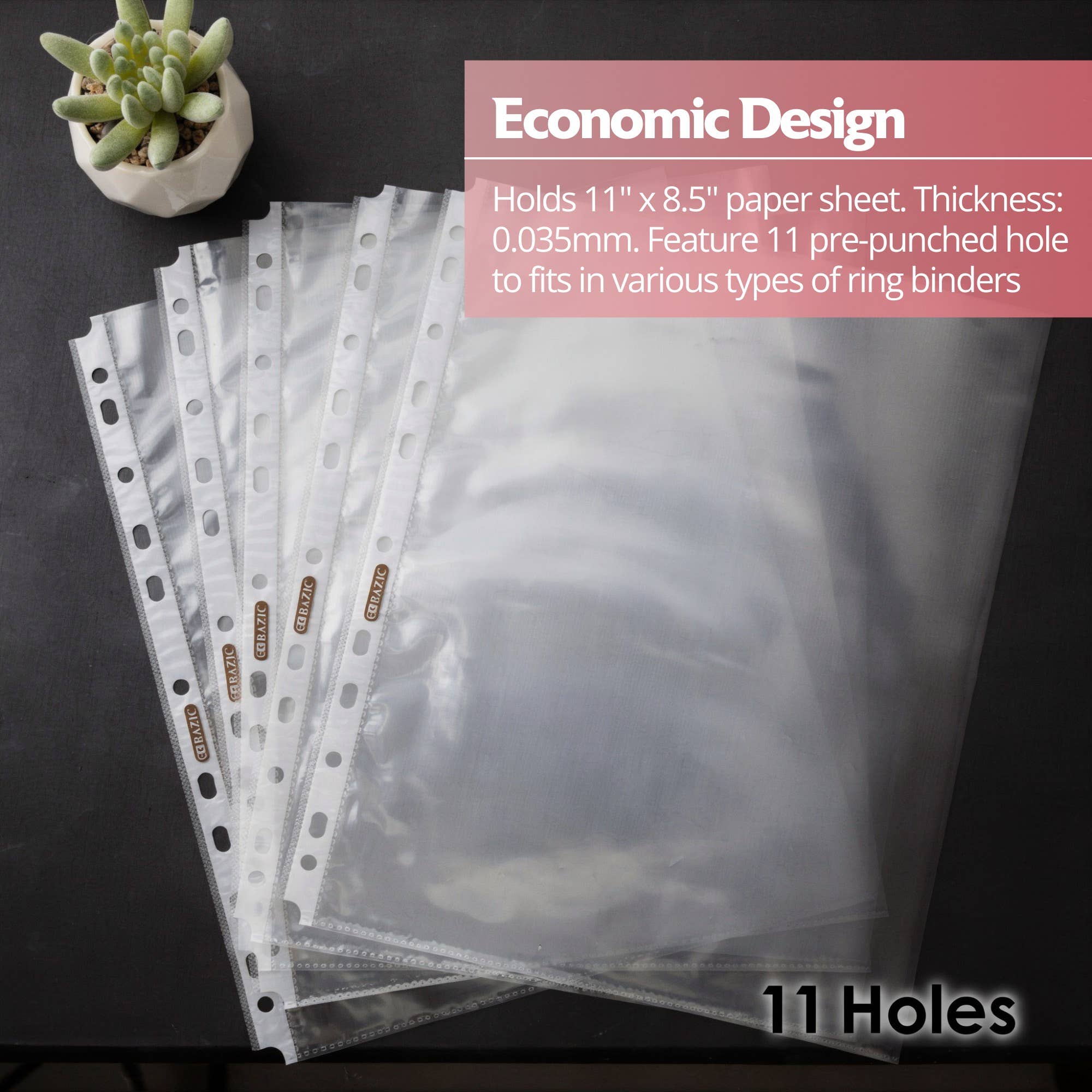 BAZIC Products - Vente Classeurs - Protecteurs de feuilles économiques à chargement par le haut (100/paquet)4