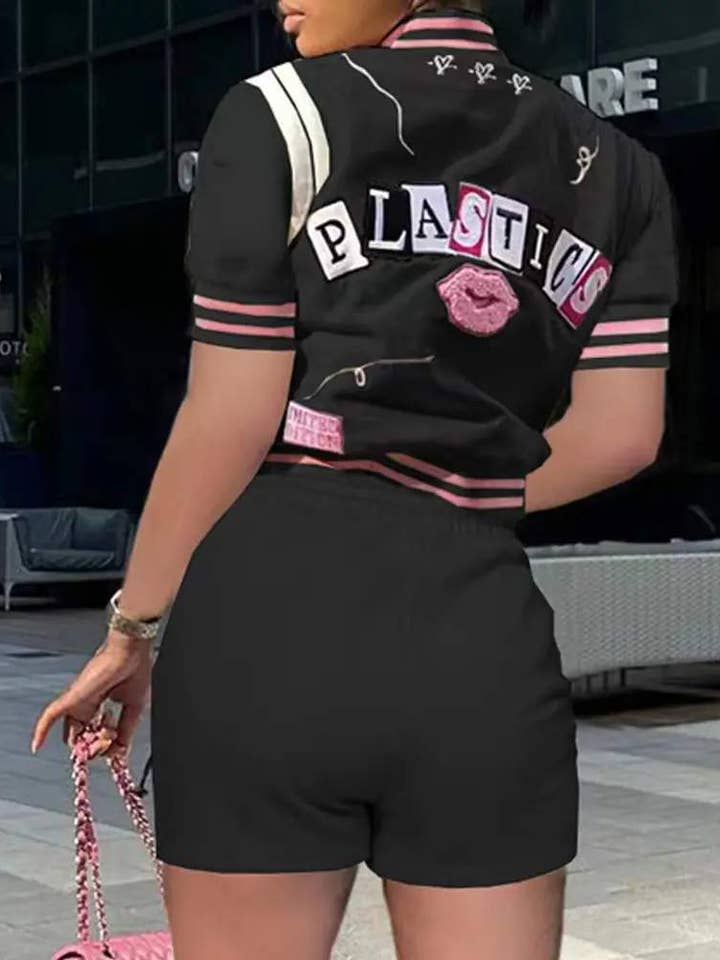 Flarix - Wholesale Top & Short Set (NOT Loungewear) - Women's - letter graphic pattern baseball top shorts set2