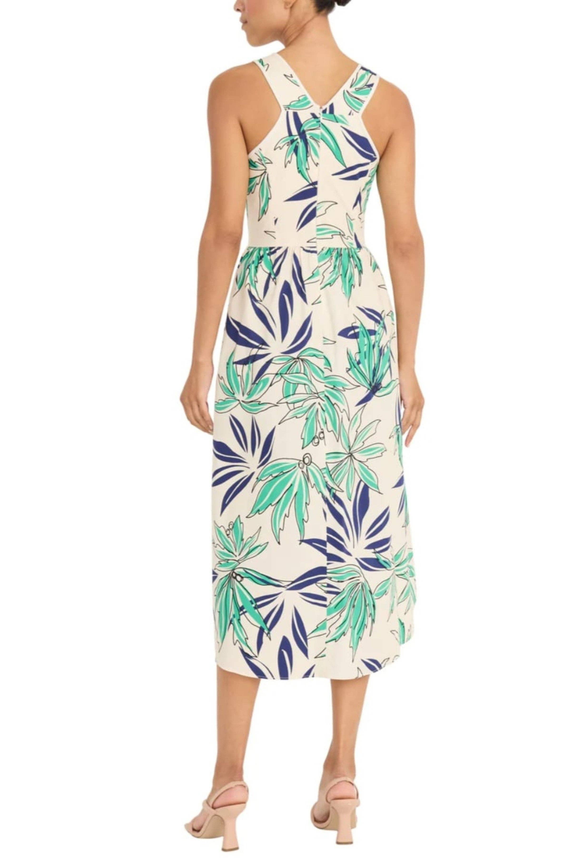 IVORY GREEN Maggy London Palm Print Hi-Lo Midi Dress for wholesale on Faire1