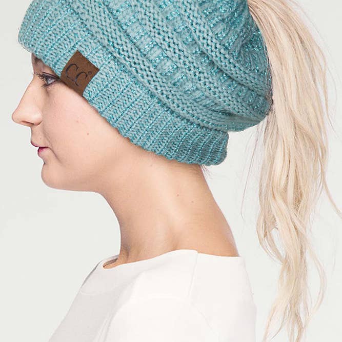 Hana – wholesale Beanie – Women's – C.C Metallic Messy Bun Ponytail Beanie8