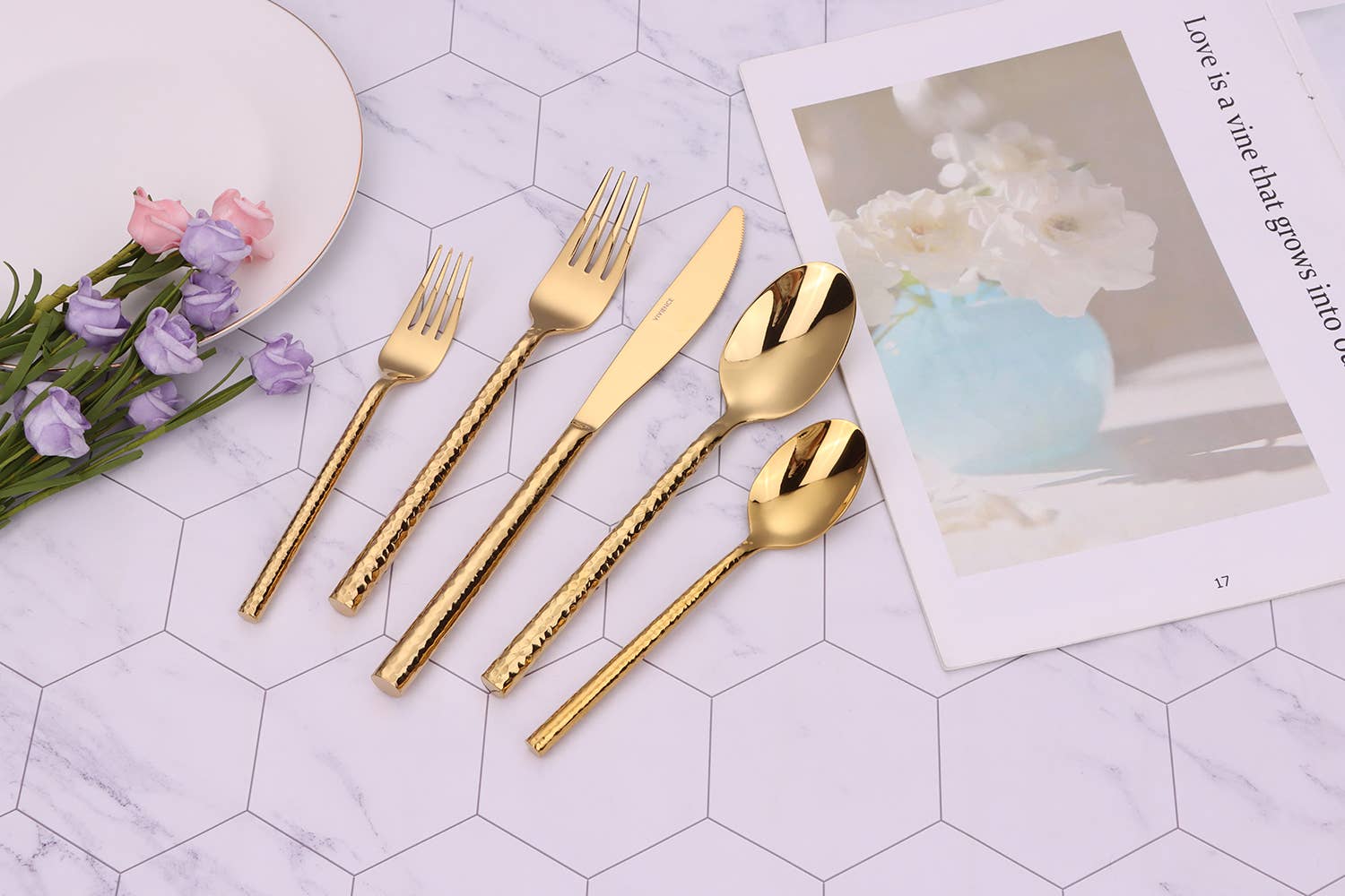 VIVIENCE - Venta al por mayor Conjunto de cubiertos - Juego de cubiertos Pexo de 20 piezas en acabado dorado para 4 personas3