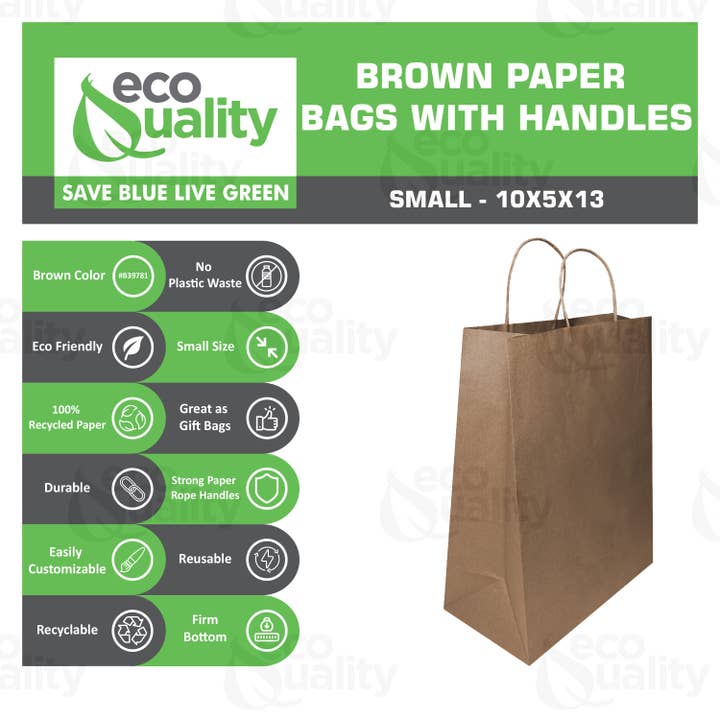 EcoQuality - Wholesale Gift Bag - 10x5x13 Medium Kraft Paper Gift Bags w/Twine Handles Brown