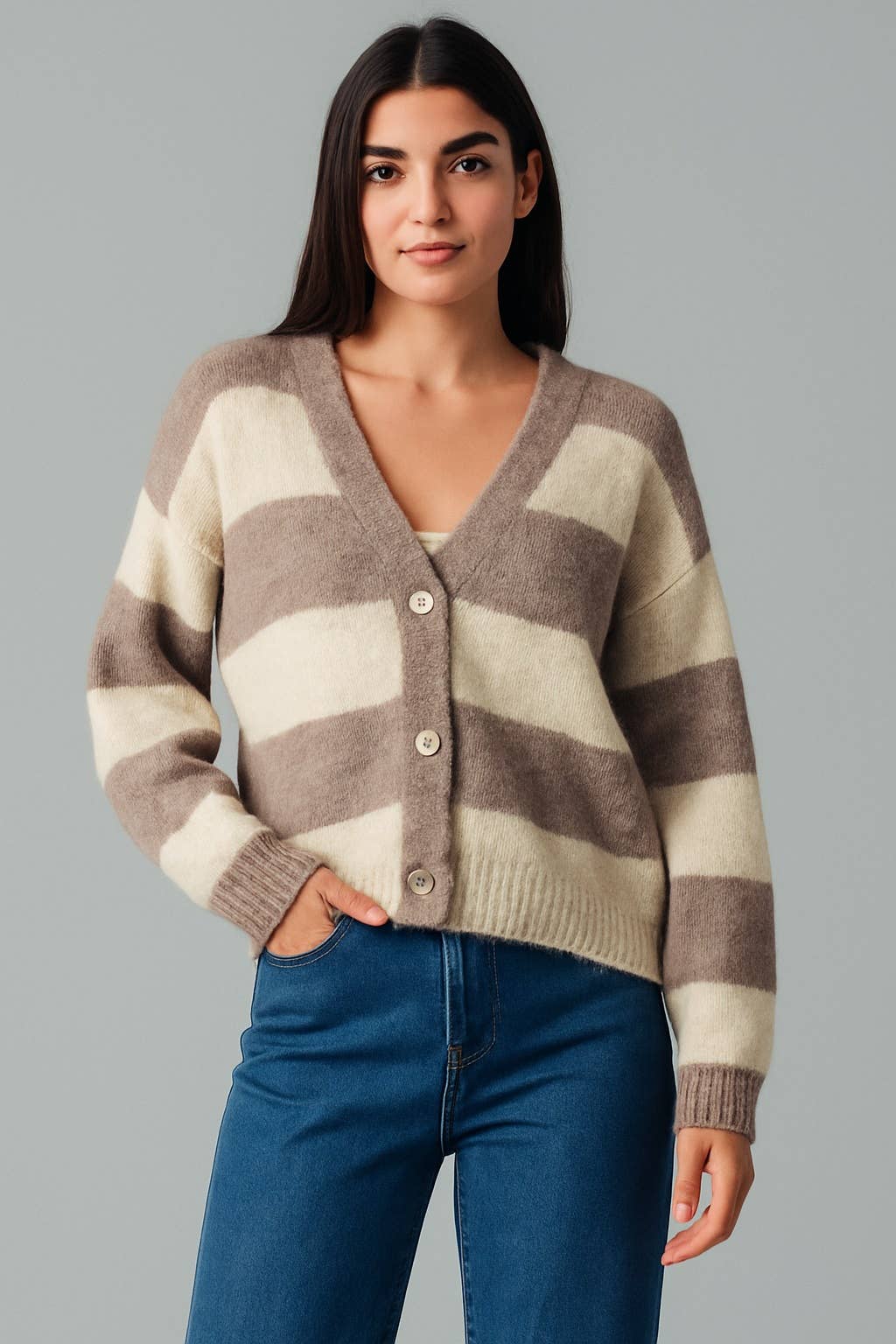beige Randig cardigan AP103 – naturlig elegans och retrostil för wholesale på Faire0