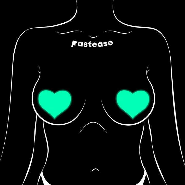 Pastease® - Wholesale Nipple Pasties - Women's - Heart: Glow-in-the-Dark Neon Heart Pasties Nipple Covers10