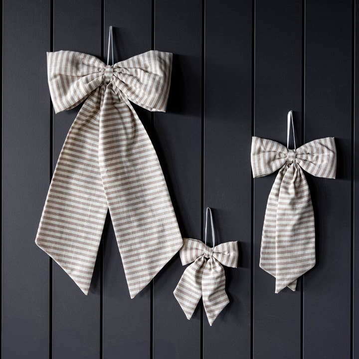 Luxe B Co - Wholesale Ornament - Bows Striped Beige Sand Fabric