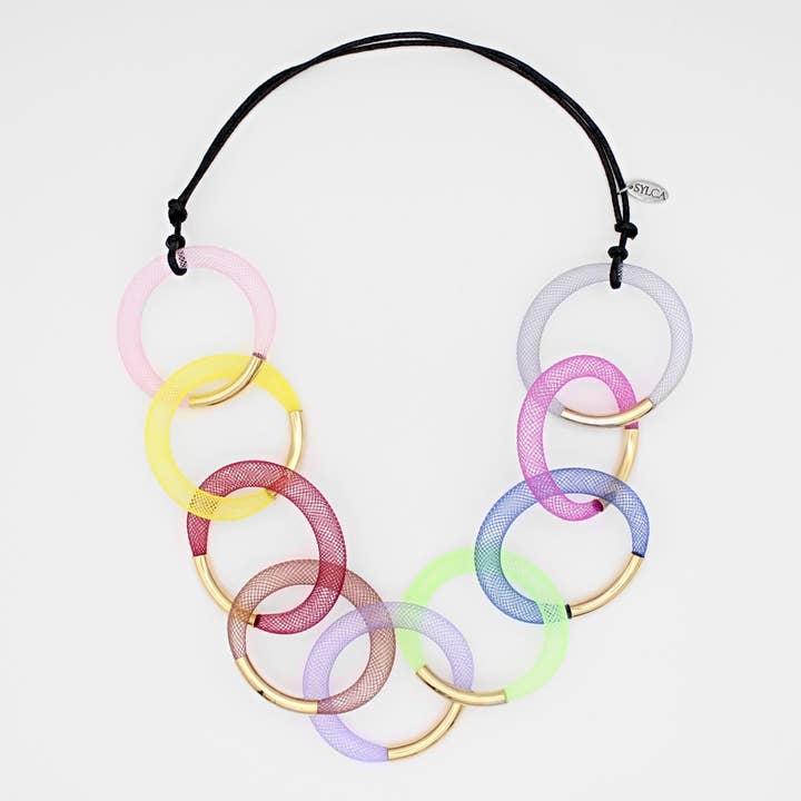 Multi Color Gold Mesh Statement Necklace for wholesale by Sylca Designs