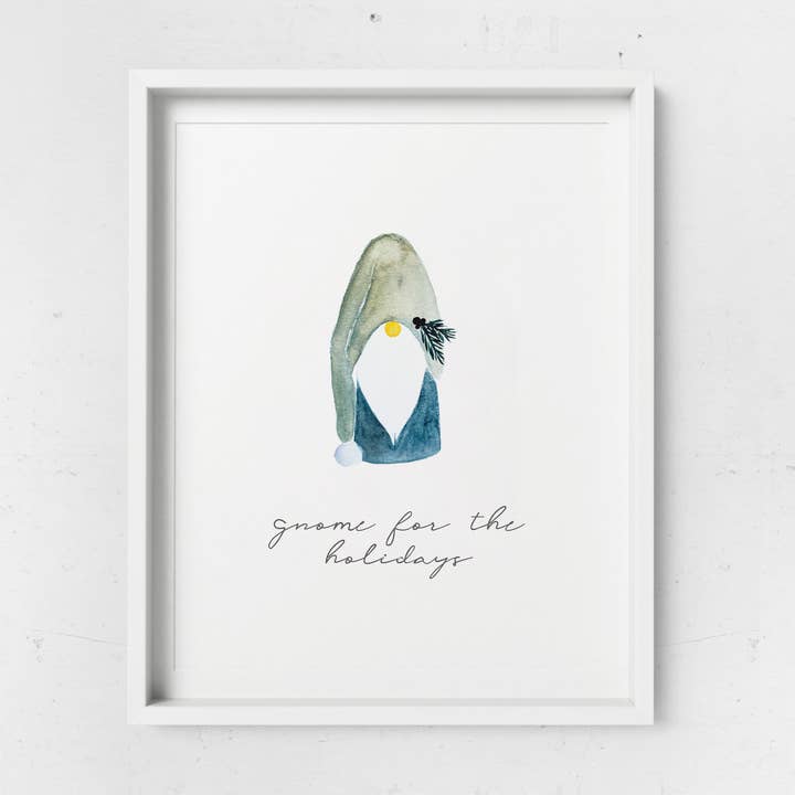 Christmas Gnome for the Holidays Watercolor Fine Art Print for wholesale by Art and Home co.