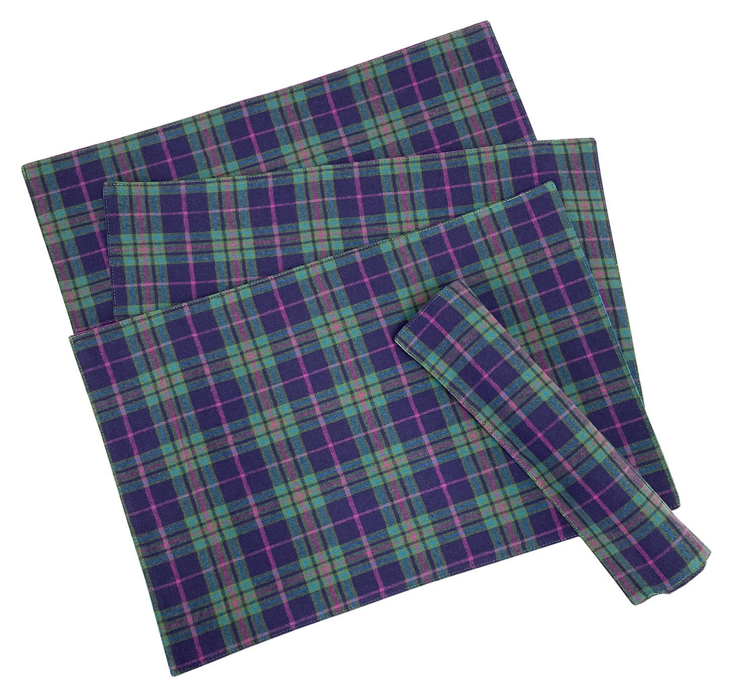 Fennco Styles - Wholesale Placemat - Green-Blue Rustic Tartan Plaid 13"x19" Reversible Placemat2