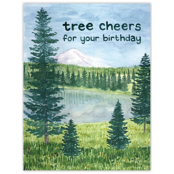 Tree Cheers Birthday Card - Punny Watercolor Greeting Card for wholesale by Yardia