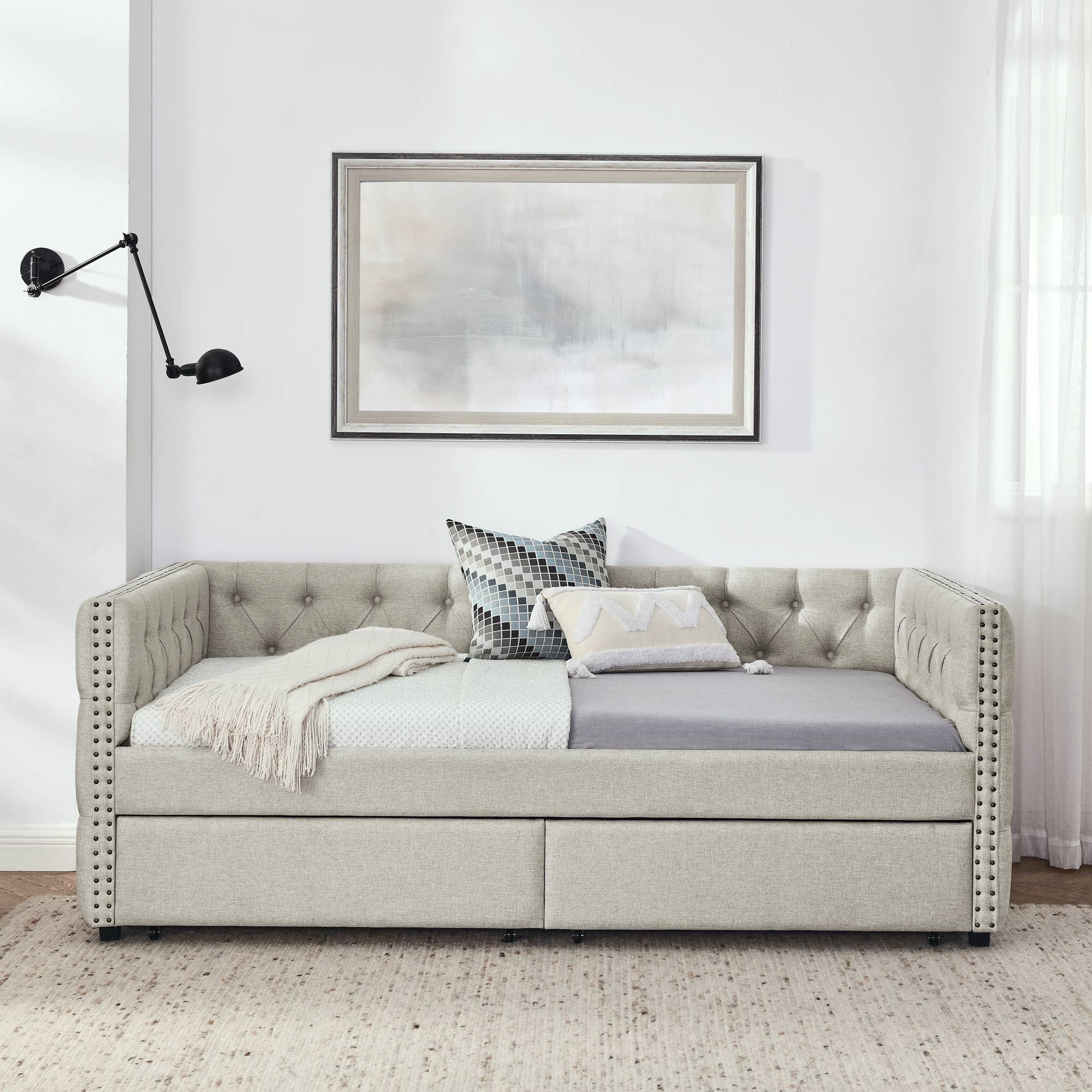 39F Inc. - Wholesale Bed - Upholstered Twin Size Daybed with Two Drawers with Button8