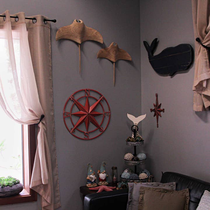 Zeckos - Wholesale Wall Accent - 20 Inch Distressed Metal Compass Rose Wall Hanging - Coral3