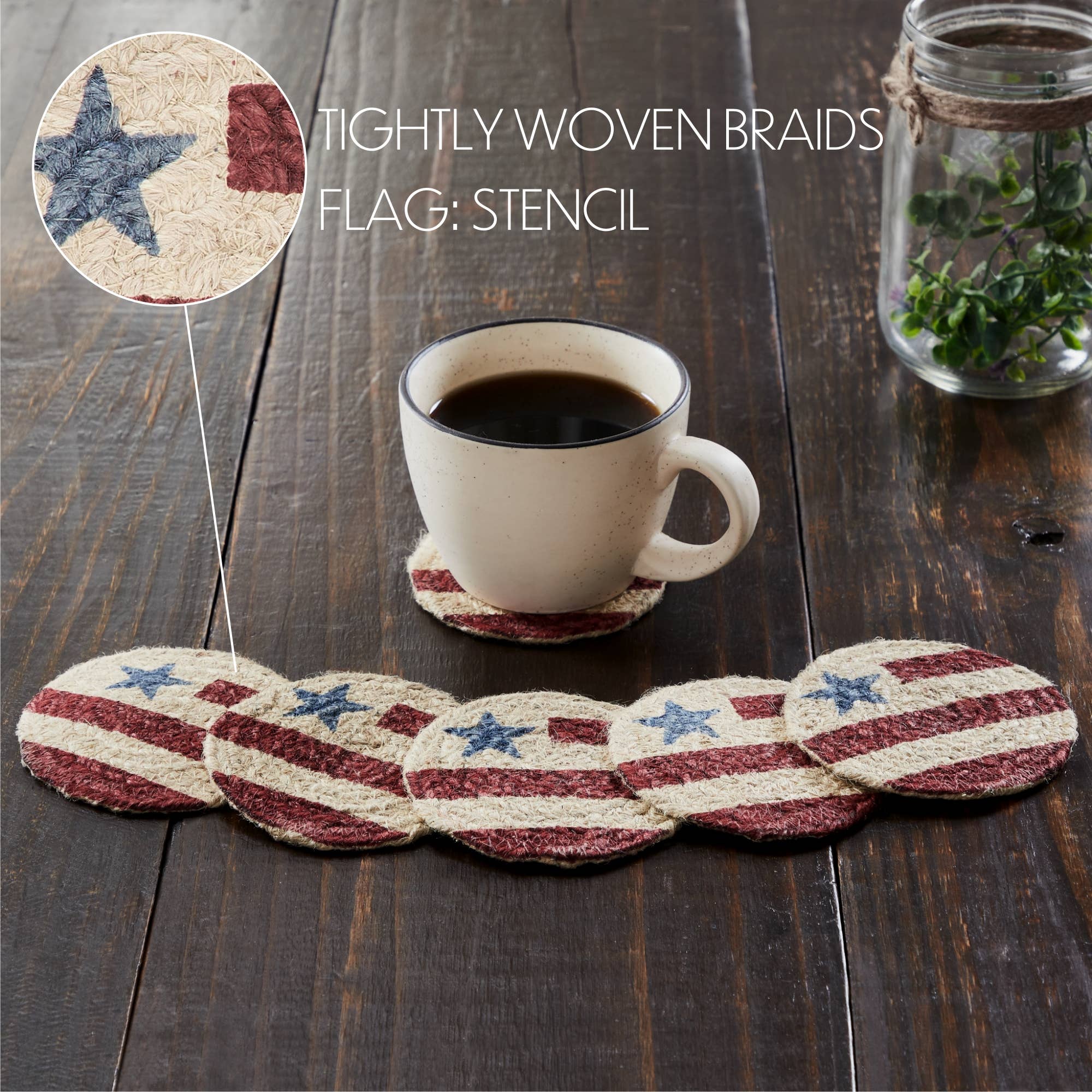 VHC Brands - Wholesale Coasters - Celebration Jute Flag Coaster Set of 65