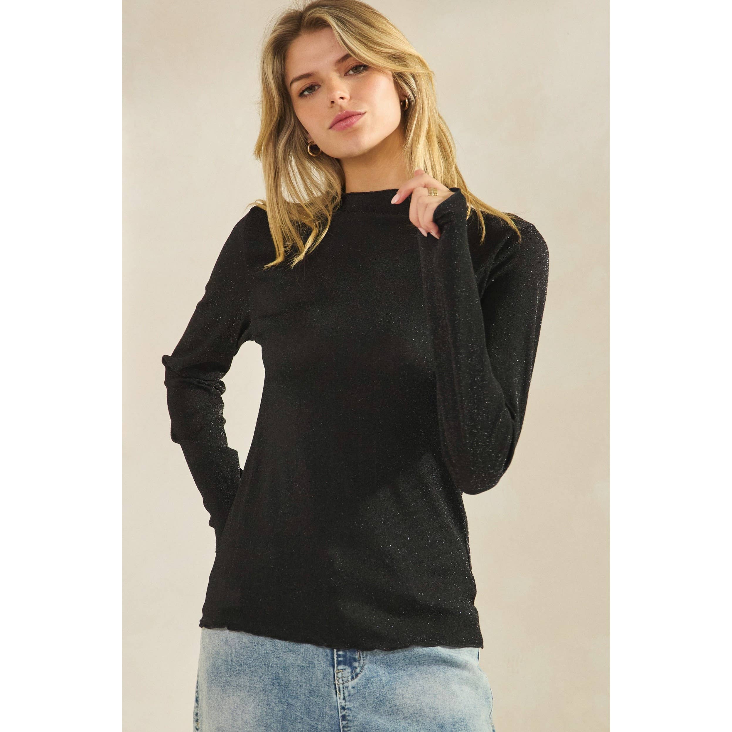 Sage + Fig – wholesale Blouse – Women’s – GLITTER MOCK NECK STRETCHY FITTED TOP (ST7493)12