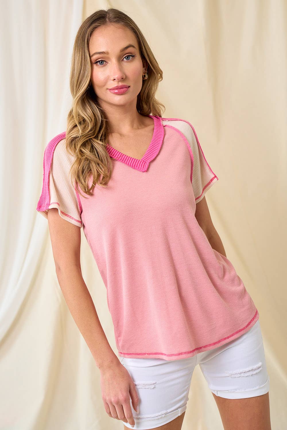 lovely melody - Wholesale Knit Top - Women's - LMT3878-Clarissas Color block top2