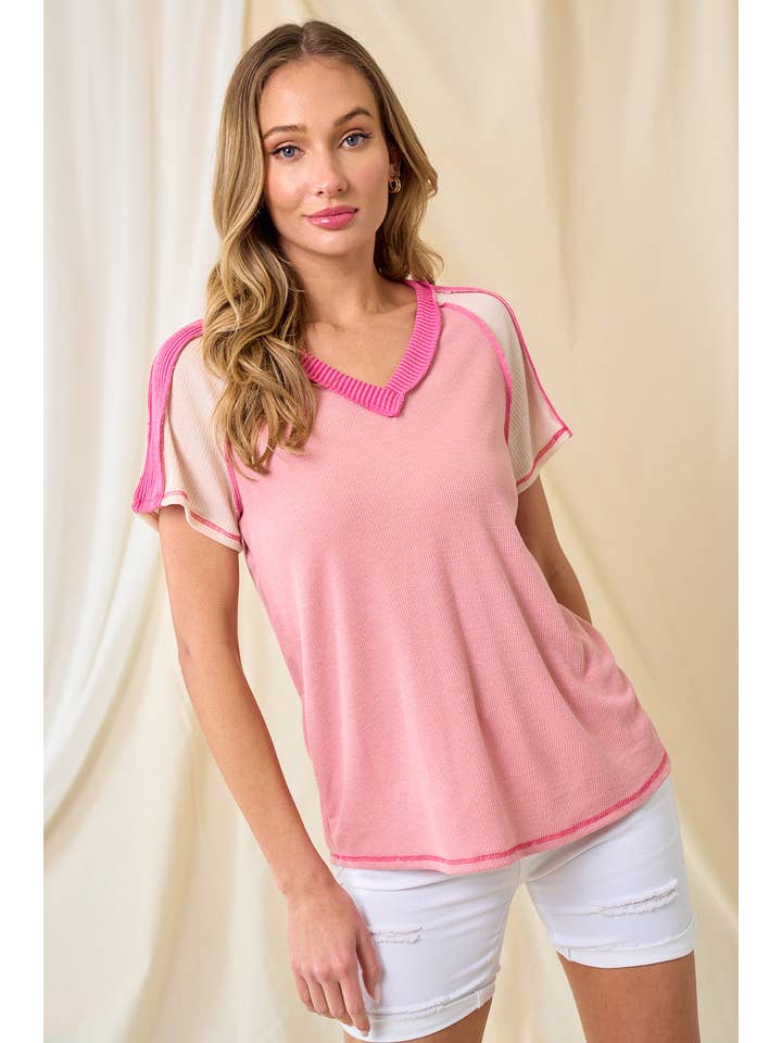 lovely melody - Wholesale Knit Top - Women's - LMT3878-Clarissas Color block top2
