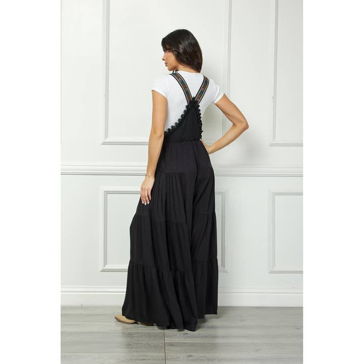 Veveret - Wholesale Jumpsuit - Women's - Embroidered Strap Flowy Jumpsuit