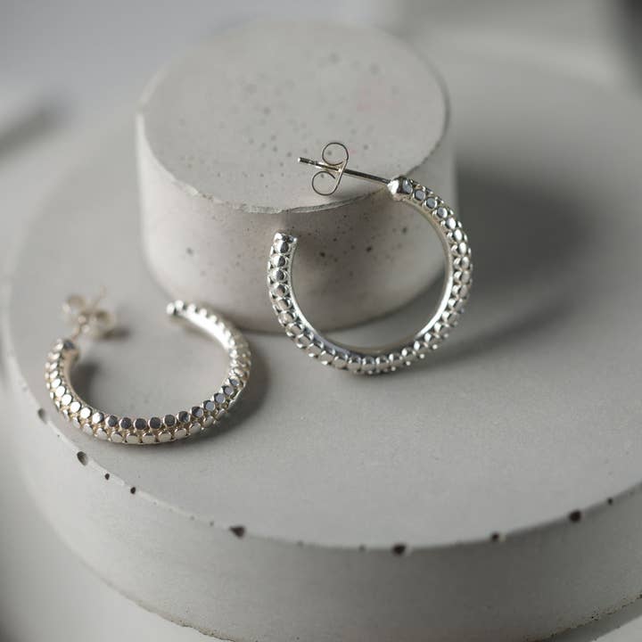 Dotty Solid Silver Large Hoop Earrings for wholesale by BOO jewellery