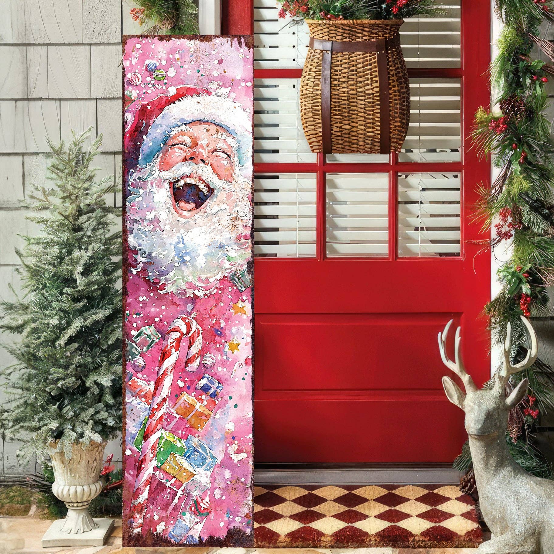 TX USA Corporation - Wholesale Outdoor Sign - Pink Santa Porch Sign – Watercolor Christmas Welcome for Outdoor or Indoor Use7