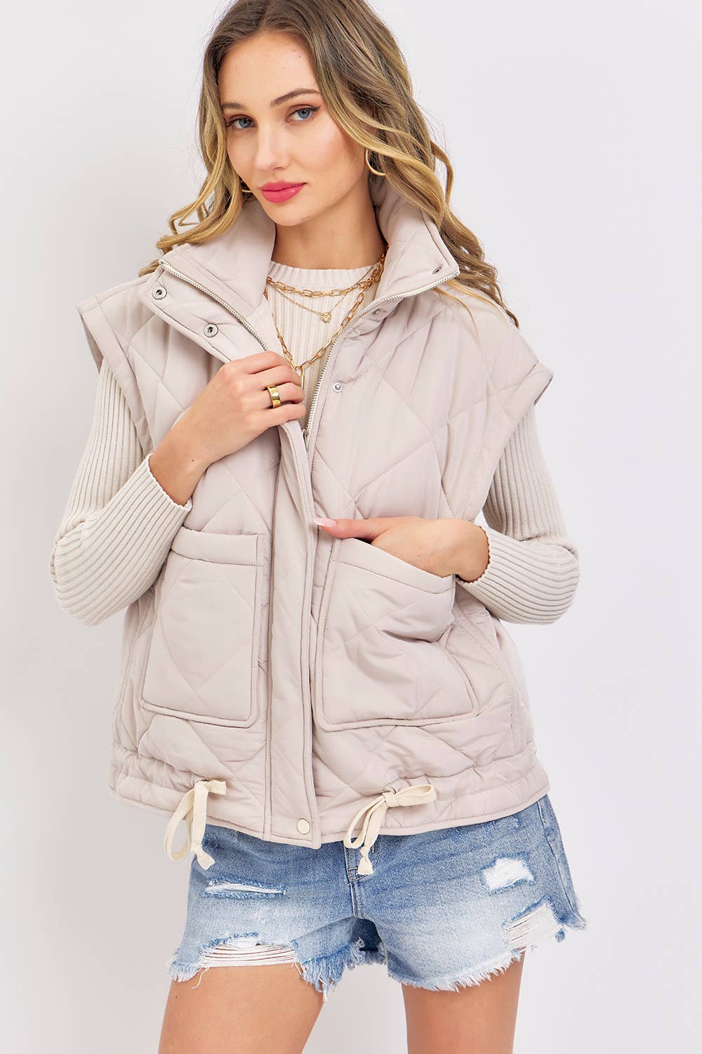 Sweet Lovely by Jen - Vendita all'ingrosso Gilè imbottito - Donna - GILET OVERSIZE IN PIUMINO TRAPUNTATO 5