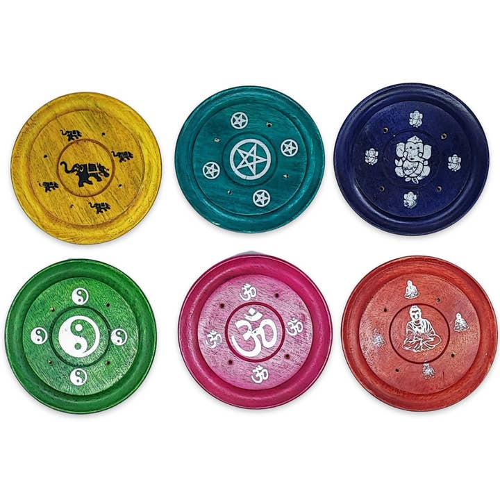 Incense Burner -Sticks -Mango Wood -Assorted Design Plates for wholesale by Arômes & Évasions