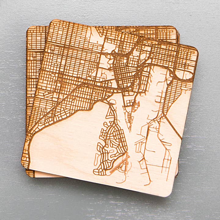 4 Street Map Coasters | Engraved Wood Coasters | Drinkware Coasters | Custom Wood Coasters | Personalized Coasters Gift for wholesale by Personal Mementos