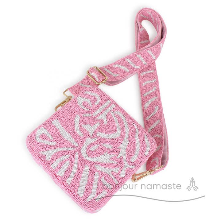Borsa a Tracolla con Perline Rosa e Bianca | Bestseller Feature-Table per la vendita all'ingrosso da parte di Bonjour Namaste