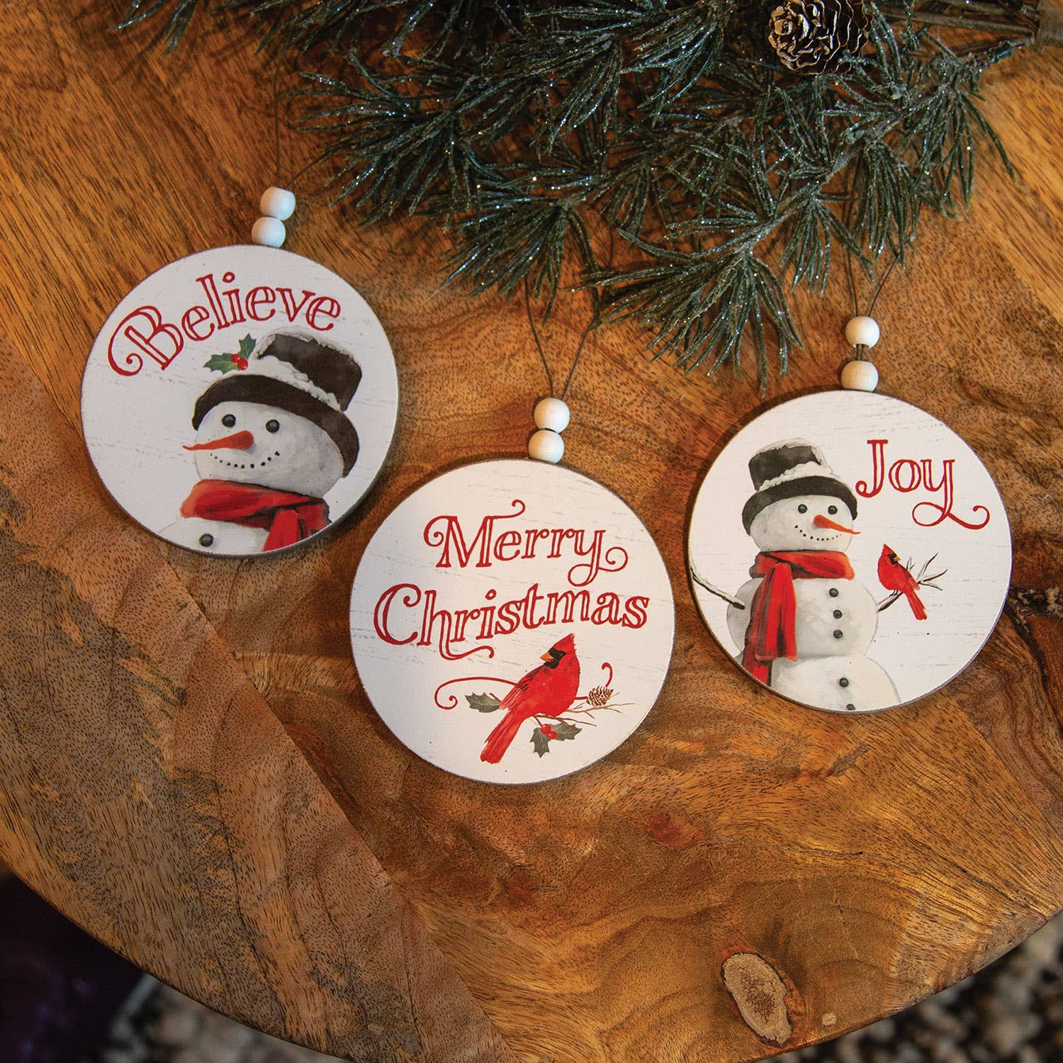Col House Designs - Wholesale Ornament Set - Winter Word Snowman Round Beaded Ornament, 3 Assorted1