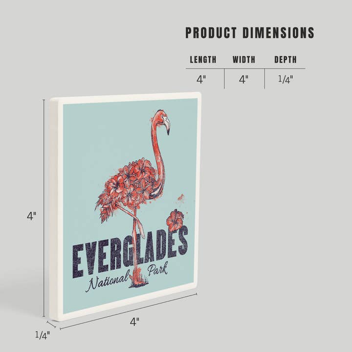 Lantern Press - Wholesale Coasters - Ceramic Coaster Everglades National Park, Flamingo, Flowers3