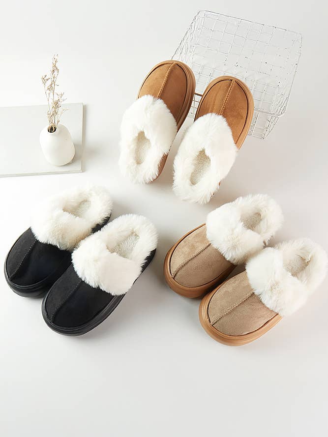 Hana - Wholesale Sock Slippers - Women's - Fur Trim Winter Slippers