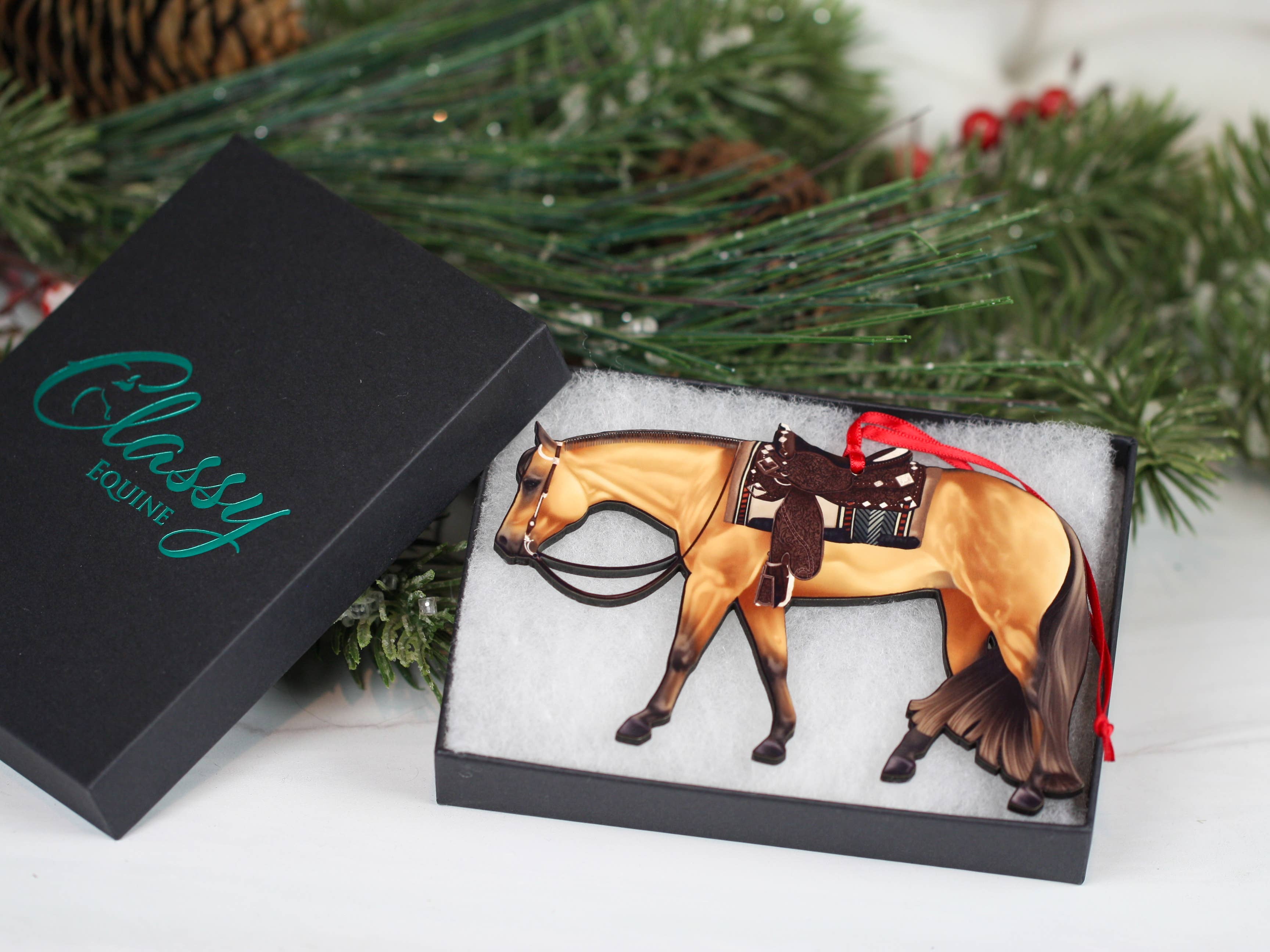 Classy Equine - Wholesale Ornament - Buckskin Western Pleasure Horse Ornament Quarter Horse Gift6