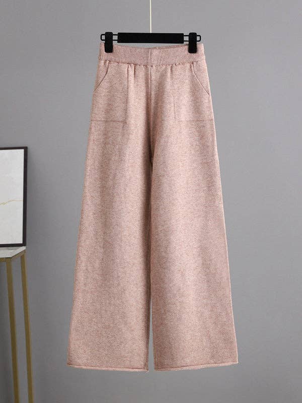 ShieldChic - Vente Ensemble haut et pantalon (PAS d'intérieur) - Femme - Ensemble deux pièces : haut pull col montant mi-haut couleur unie à fentes latérales et pantalon large taille haute urbain.6