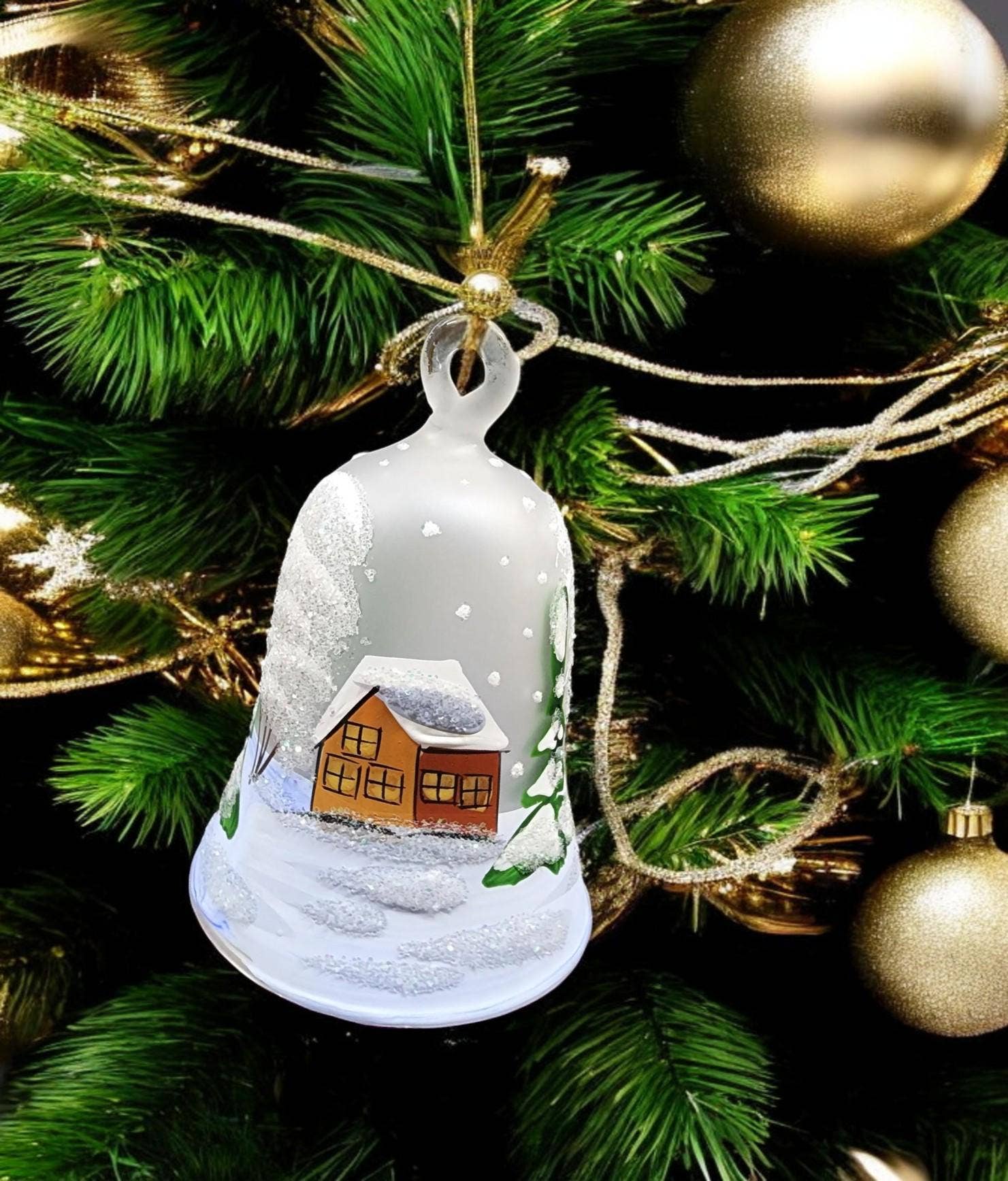 Glass by Iness - Wholesale Ornament - Snowman Bell w Clapper Ornament - Blown Glass - Hand Painted2