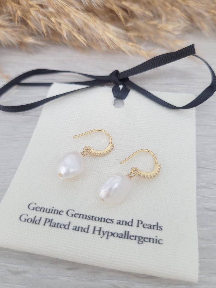 18k Gold Plated Fresh Water Pearl Drop Earrings for wholesale by Laboheme